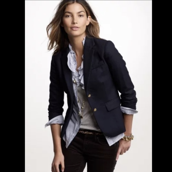 J. Crew Navy Schoolboy Blazer Classic Gold Two Button Up Wool Box Jacket 4 Tall